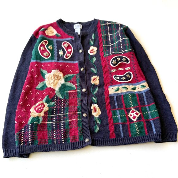 Vintage Koret, Cardigan / Floral, Tartan, Plaid, Paisley Patterned Knitwear - Picture 2 of 7